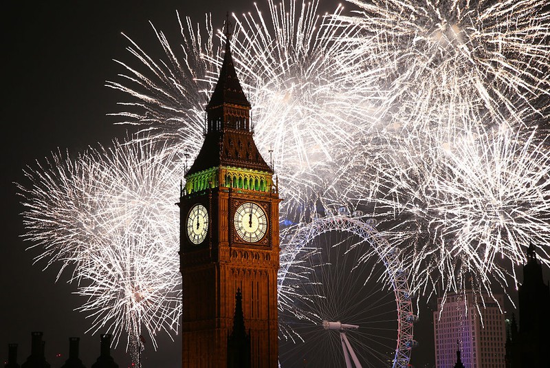 Silvester mit Feuerwerk in London