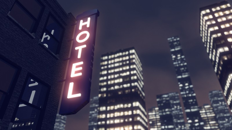Ein leuchtendes Schild, das die Aufschrift Hotel trägt und für Gäste sichtbar ist.
