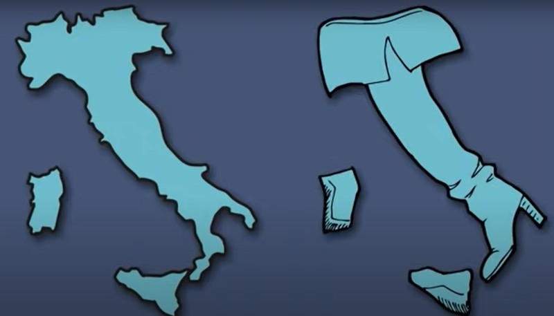 Italien wird in der ganzen Welt als „Stiefel“ bezeichnet, weswegen die Zeichnung naheliegend ist.