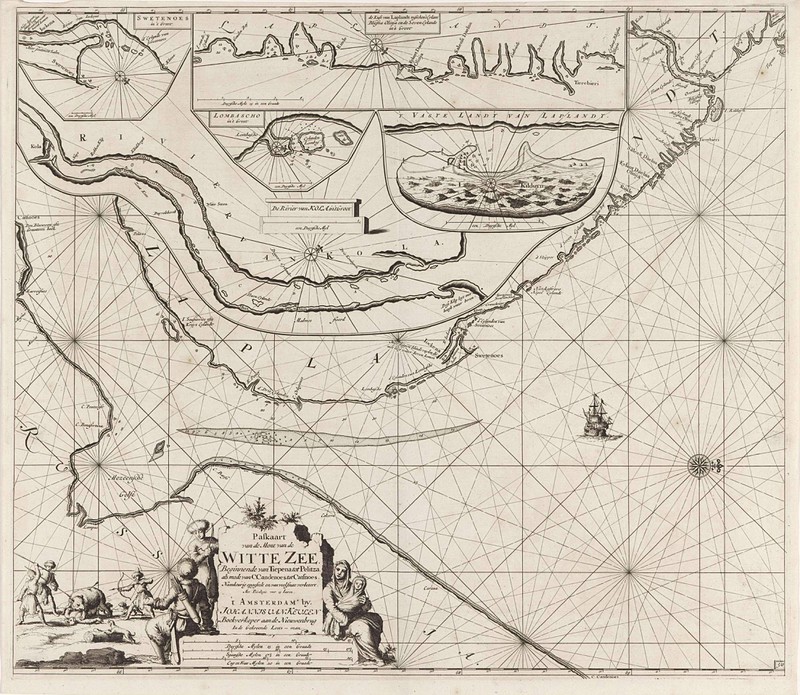 Eine alte Seekarte von der Halbinsel "Kola" auf der das tiefste Loch der Erde zu finden ist.