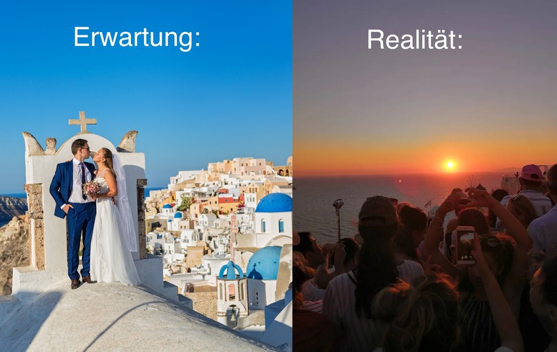 Viele Leute träumen von einer Hochzeit in Santorini.