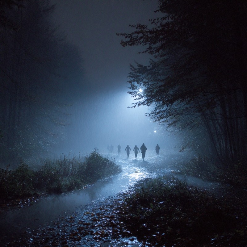 Eine Gruppe ging nachts zu Halloween auf Geistersuche.