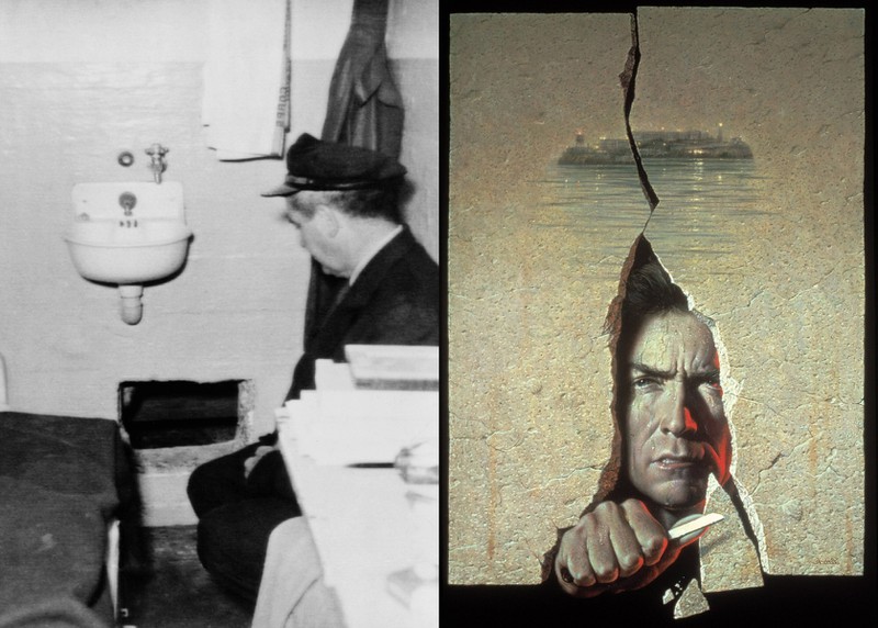 Das Foto zeigt den Vorfall, als Frank Lee Morris, John Anglin und Clarence Anglin mit einem Löffel aus dem Gefängnis entkamen