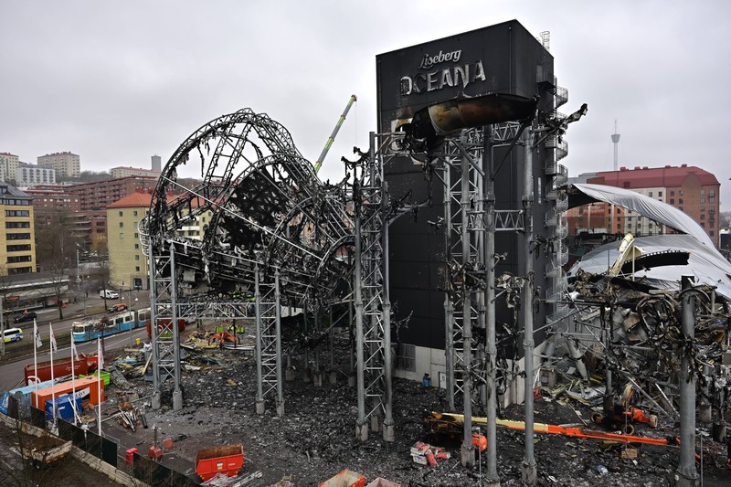 Der durch den Großbrand zerstörte Wasserpark Oceana in Göteborg.
